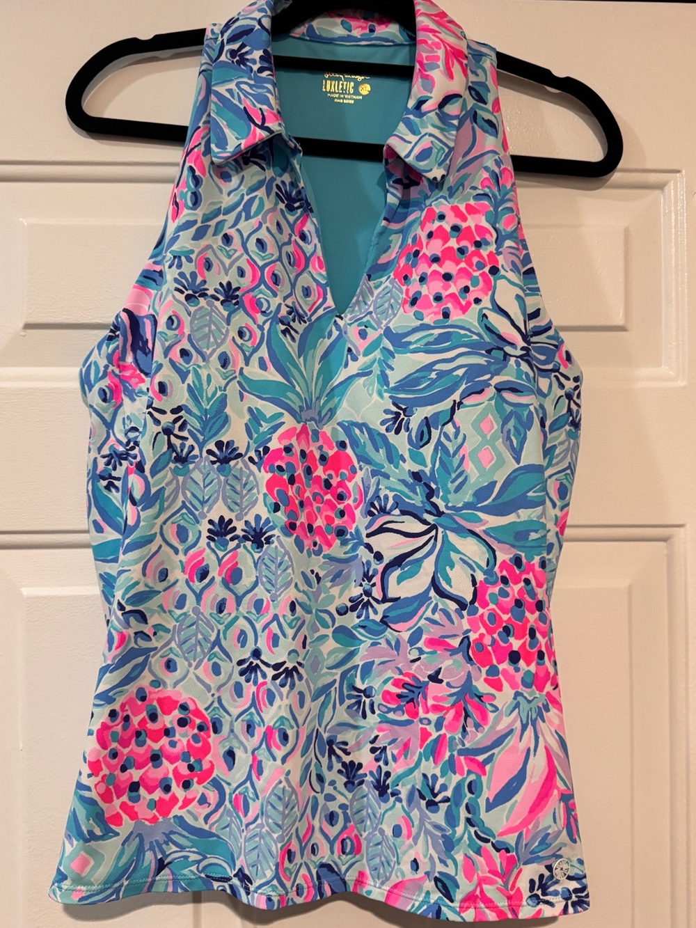 LILLY PULITZER Luxletic Lakelyn Bra Polo Top Zanzibar Blue Party Princess - Picture 2 of 4
